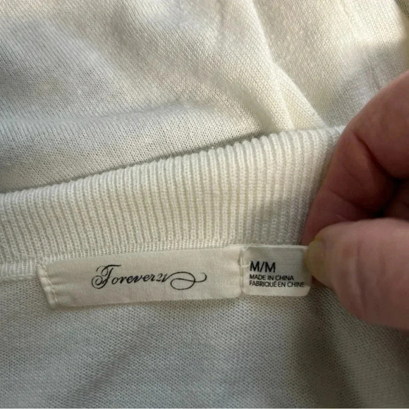 Forever 21 Women's Medium Ivory Waterfall Open Front Cardigan Lightweight - Picture 7 of 9